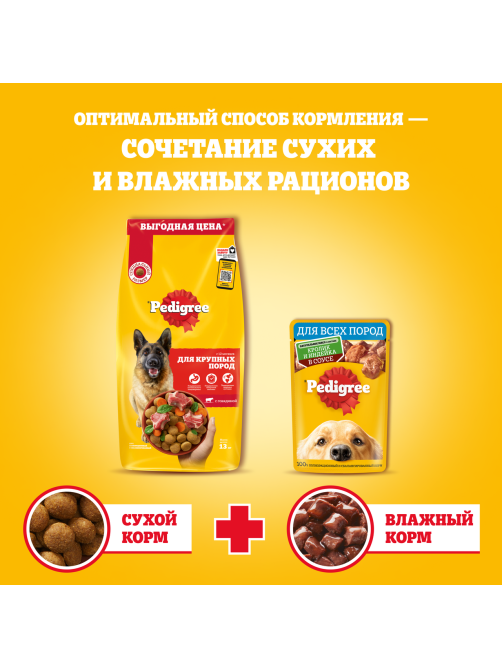 Корм сухой Pedigree для взрослых собак крупных пород с говядиной, 13кг