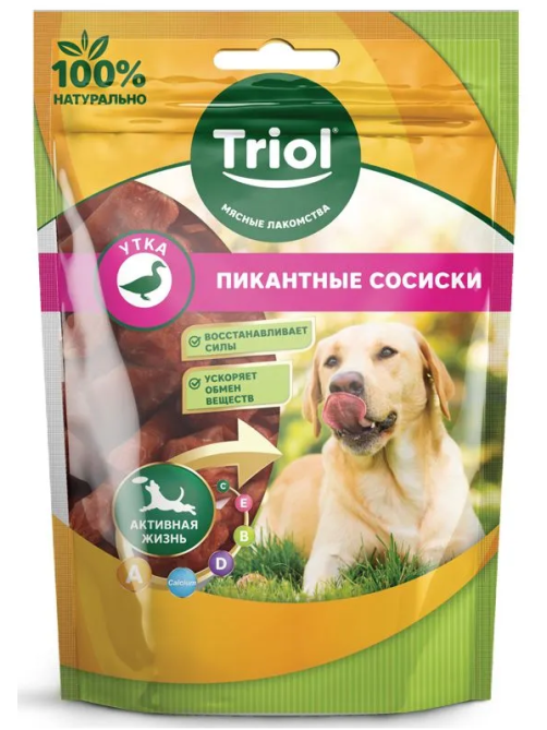 Лакомство Triol Пикантные сосиски для собак утка, 70г