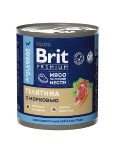 Корм консервированный Brit Premium для собак с телятиной и морковью, 750г