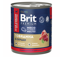 Корм консервированный Brit Premium для собак с говядиной и сердцем, 750г