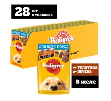 Корм влажный Pedigree желе для собак с телятиной и печенью, 85г x 28 шт
