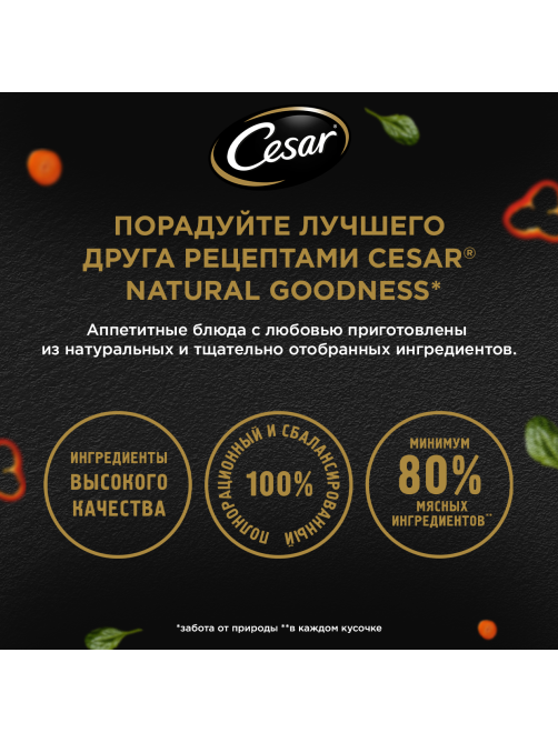 Корм влажный Cesar для собак говядина-сладкий перец-шпинат, 80г