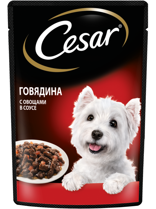 Корм влажный Cesar соус для собак говядина с овощами, 85г х 28 шт