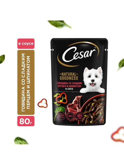 Корм влажный Cesar для собак говядина-сладкий перец-шпинат, 80г