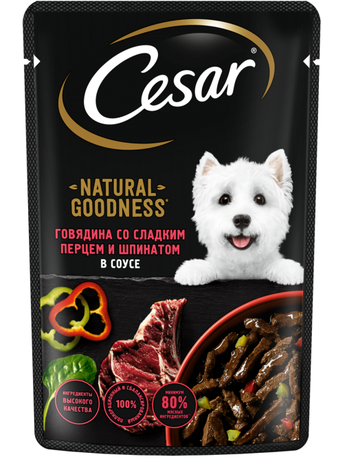 Корм влажный Cesar для собак говядина-сладкий перец-шпинат, 80г