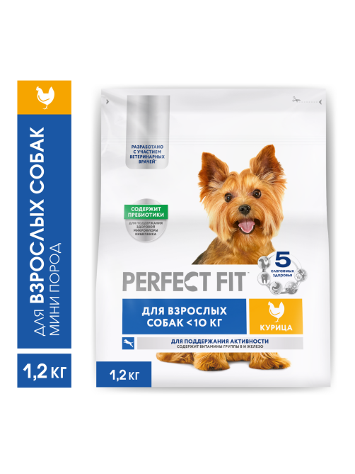 Корм сухой Perfect Fit для собак мелких и миниатюрных пород старше 1 года курица, 1.2кг
