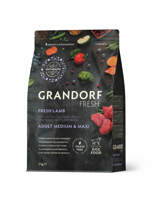 Корм сухой Grandorf Fresh для взрослых собак средних и крупных пород с ягненком и бататом, 3кг
