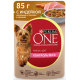 Корм влажный Purina One Мини для взрослых собак мелких пород с низкой активностью с индейкой и морковью в подливе, 85г