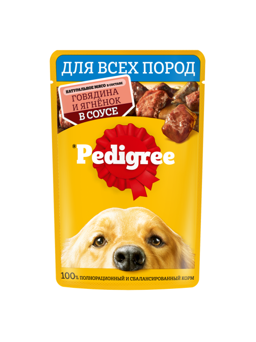 Корм влажный Pedigree соус для собак с говядиной и ягненком, 85г