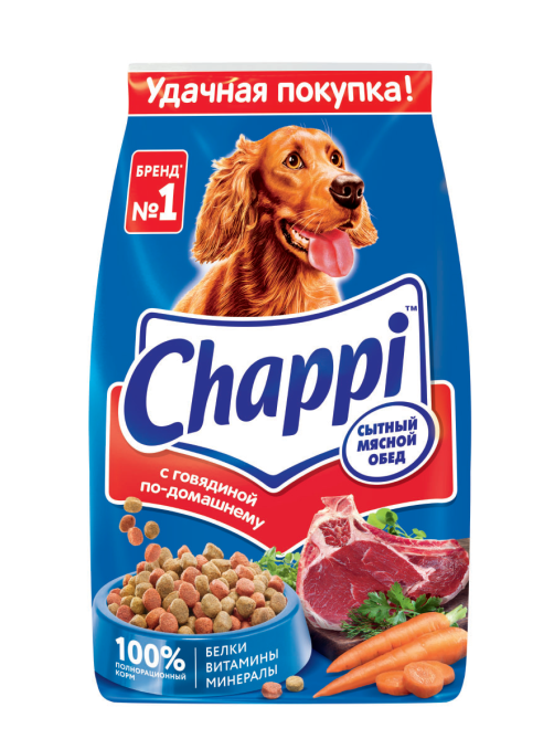 Корм сухой Chappi Сытный мясной обед для взрослых собак всех пород с говядиной по-домашнему, 2.5кг
