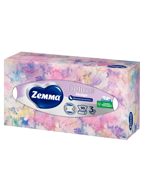 Салфетки бумажные Zewa Deluxe Дизайн 3 слоя в коробке, 90 листов