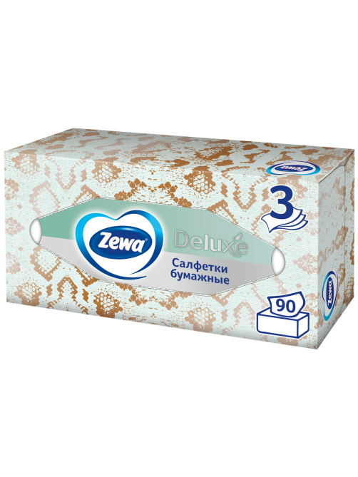 Салфетки бумажные Zewa Deluxe Дизайн 3 слоя в коробке, 90 листов