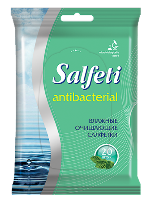 Салфетки влажные Salfeti антибактериальные, 20 листов