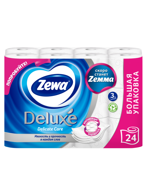 Туалетная бумага Zewa Deluxe 3 слоя, 24 рулона