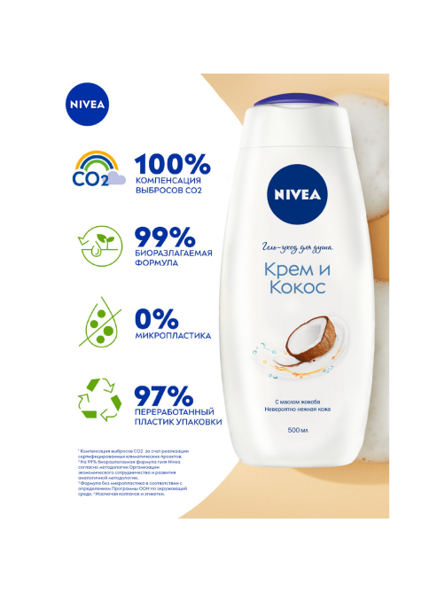 Гель Nivea для душа крем и кокос с маслом жожоба, 500мл