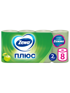 Туалетная бумага Zewa Плюс Яблоко 2 слоя, 8 рулонов