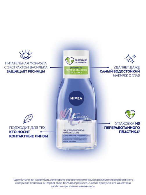 Средство для глаз Nivea Двойной эффект с экстрактом василька снятие стойкого макияжа, 125мл