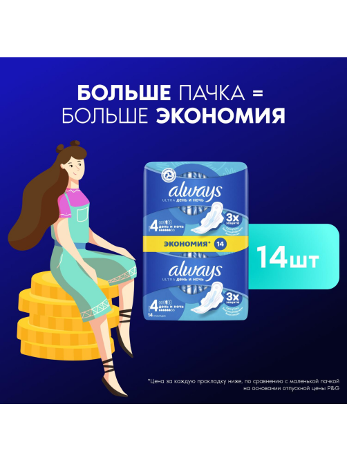 Прокладки гигиенические Always Ultra Night Duo, 14шт