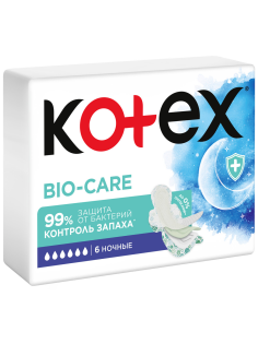 Прокладки гигиенические Kotex Bio-Care ночные, 6шт