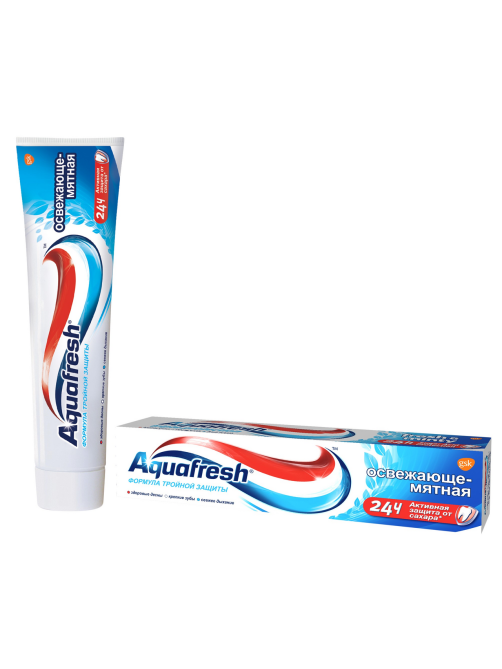 Зубная паста Aquafresh для тройной защиты полости рта освежающе-мятная с фтором, 100мл