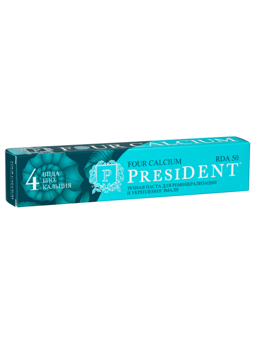 Зубная паста President Four Calcium для реминерализации и укрепления эмали (RDA 50), 75г