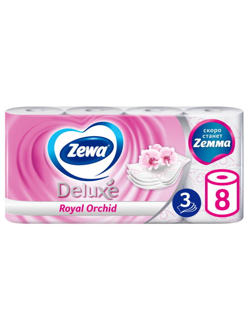 Туалетная бумага Zewa Deluxe Орхидея 3 слоя, 8 рулонов
