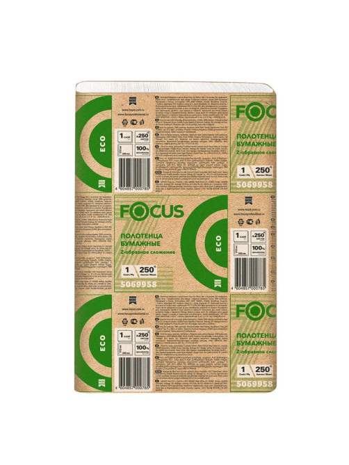 Бумажные полотенца Focus Eco белые 1 слой Z-сложения 21.5 x 24см, 250 x 12шт