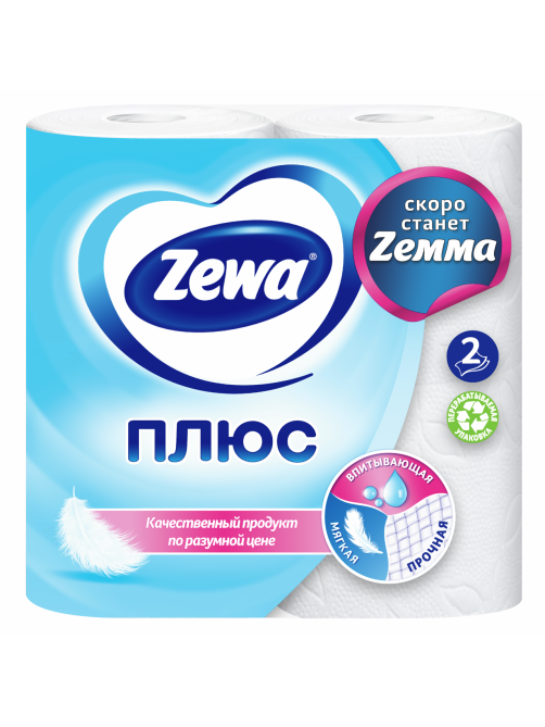 Туалетная бумага Zewa Плюс 2 слоя, 4 рулона
