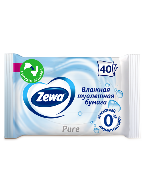 Влажная туалетная бумага Zewa Pure, 40 листов