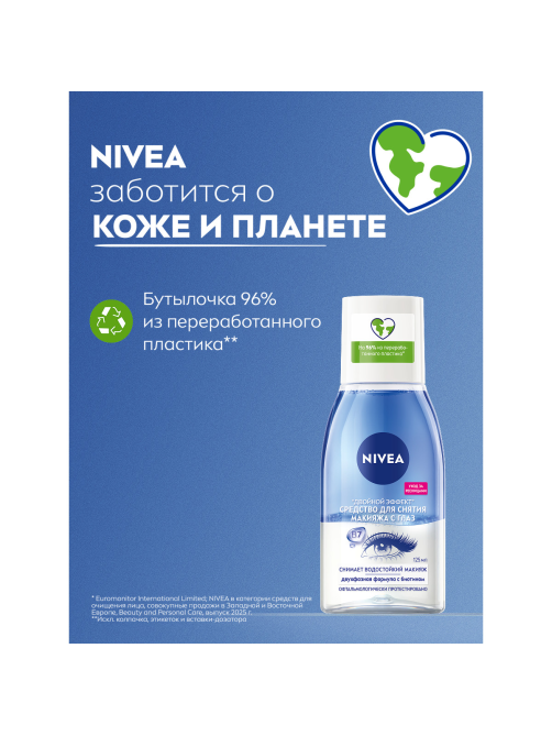 Средство для глаз Nivea Двойной эффект с экстрактом василька снятие стойкого макияжа, 125мл