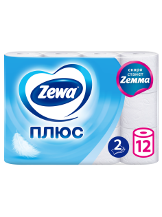 Туалетная бумага Zewa Плюс 2 слоя, 12 рулонов