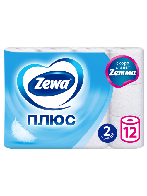 Туалетная бумага Zewa Плюс 2 слоя, 12 рулонов