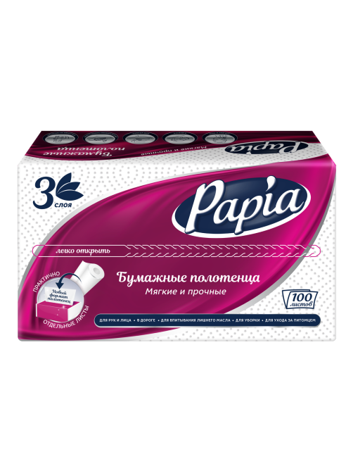 Полотенца бумажные Papia 3 слоя V-сложения, 100л