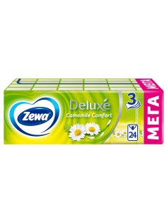Платочки бумажные носовые Zewa Deluxe Ромашка 3 слоя, 24 x 10шт