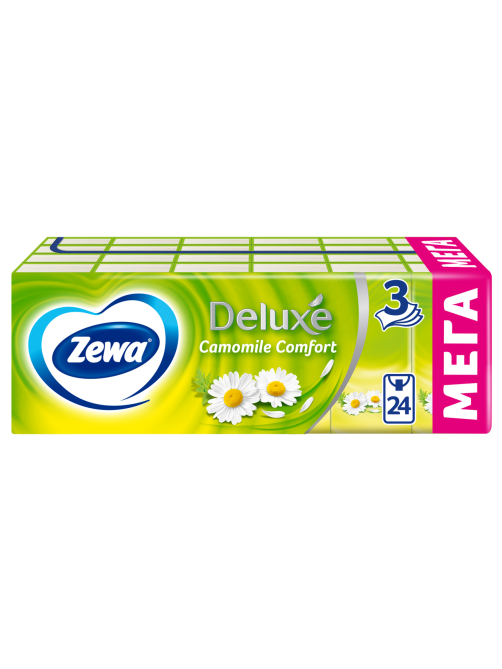 Платочки бумажные носовые Zewa Deluxe Ромашка 3 слоя, 24 x 10шт