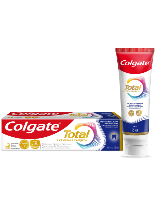 Зубная паста Colgate Total 12 Профессиональная отбеливающая с цинком и аргинином, 75мл
