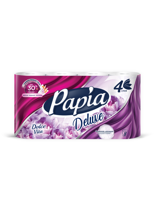 Туалетная бумага Papia Deluxe Dolce 4 слоя, 8 рулонов