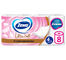Туалетная бумага Zewa Ultra Soft 4 слоя, 8 рулонов