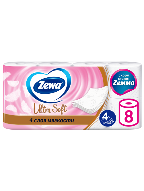 Туалетная бумага Zewa Ultra Soft 4 слоя, 8 рулонов