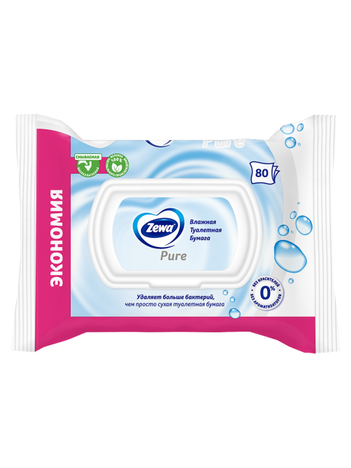 Влажная туалетная бумага Zewa Pure, 80 листов х 4 шт