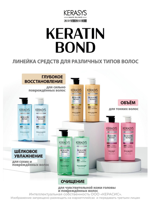 Шампунь Kerasys Advanced Keratin Bond Объем, 600мл