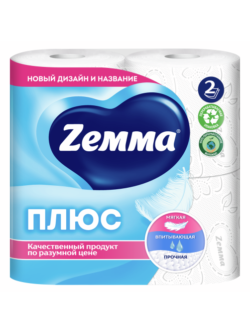 Туалетная бумага Zewa Плюс 2 слоя, 4 рулона