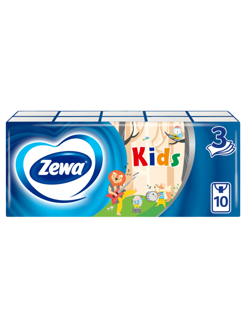 Платочки бумажные носовые Zewa Kids 3 слоя, 10 x 10 шт