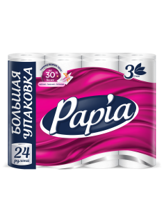 Туалетная бумага Papia белая 3 слоя 24 рулона