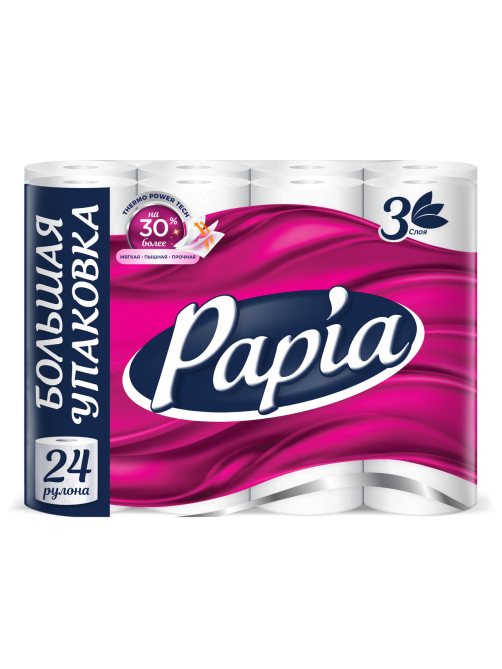 Туалетная бумага Papia белая 3 слоя 24 рулона