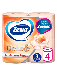 Туалетная бумага Zewa Deluxe Персик 3 слоя, 4 рулона