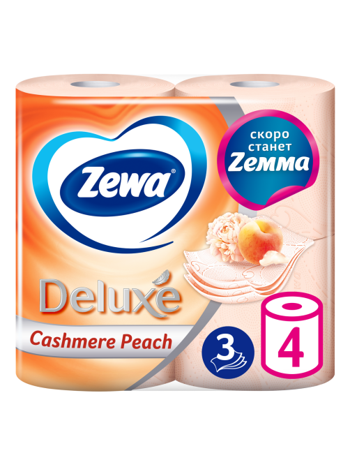 Туалетная бумага Zewa Deluxe Персик 3 слоя, 4 рулона