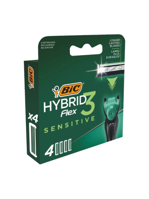 Сменные кассеты для мужской бритвенной системы BIC Flex 3 Hybrid для чувствительной кожи, 4 шт