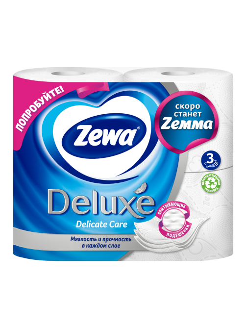Туалетная бумага Zewa Deluxe 3 слоя, 4 рулона