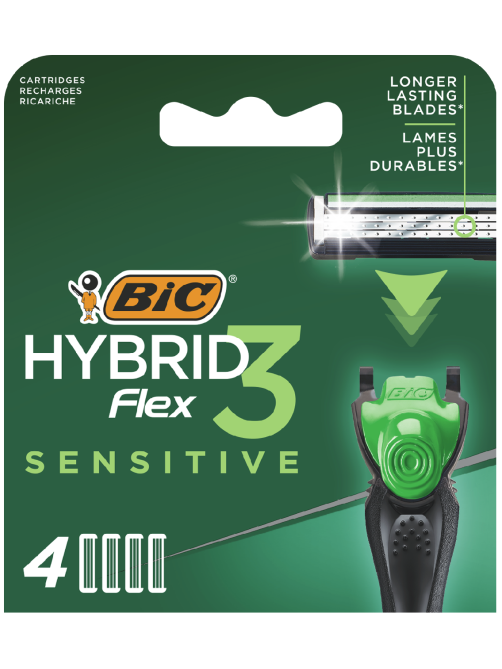Сменные кассеты для мужской бритвенной системы BIC Flex 3 Hybrid для чувствительной кожи, 4 шт